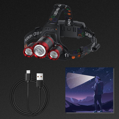 1200 4 90Angle Headlamp Rechargeable Lumens Super Brightest Modes Head Lamp for Adults Zoom Waterproof Headlight