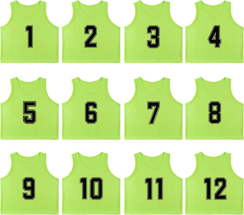 12 Pack Numbered1-12 Scrimmage Vests/Sport Pinnies/Training Bibs For Basketball,Soccer, Volleyball and Baseball