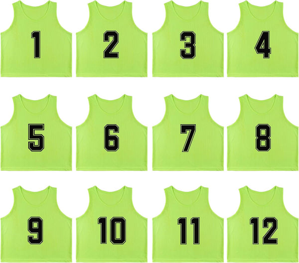 12 Pack Numbered1-12 Scrimmage Vests/Sport Pinnies/Training Bibs For Basketball,Soccer, Volleyball and Baseball