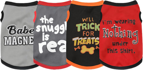 4-Piece Set of Dog Shirts with Hilarious Printed Patterns for Summer and Fall, Classic Set, X-Small