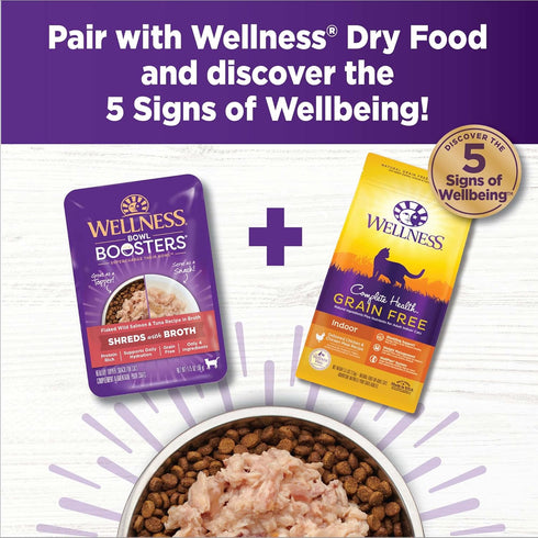 Wellness Bowl Boosters Grain Free Wet Cat Food Topper, Flaked Salmon & Tuna Recipe in 1.75 Ounce Pouches (Pack of 12)