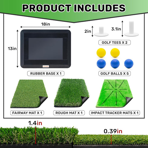3 Golf Hitting Mats Training Equipment, Golf Practice Mat with Instant Swing Path Feedback, Replaceable Golf Training