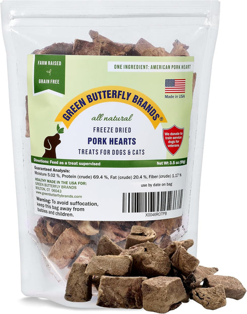 Freeze Dried Pork Heart Dog Treats - All Natural Freeze-Dried Raw Snacks for Dogs and Cats, High Protein