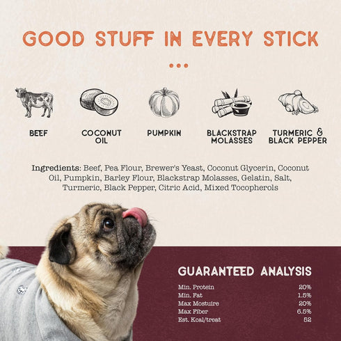 10oz Dog Treat Naturals Superfood Sticks, Beef & Pumpkin, Bag | Dog Chew Sticks | All-Natural, Pet Training Treats |