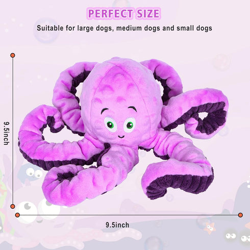 Dog Squeaky Toys Octopus - Tough Plush Toys for Large Medium & Small Dogs, Funny Birthday Presents (Octopus Purple)