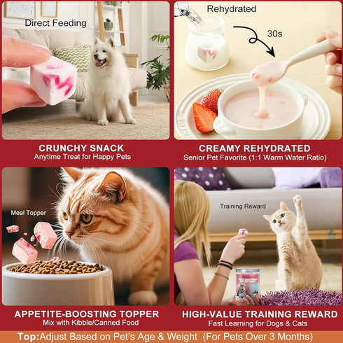 Globalpaw Strawberry100g (3.52oz), 1pcs) Freeze Dried Yogurt Dog Cats Treats Crunchy Snacks with High Protein Yogurts
