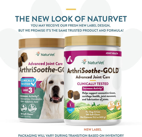 NaturVet ArthriSoothe-Gold Level 3 Joint Care for Dogs, Soft Chew Supplement with Glucosamine, 180 Ct.