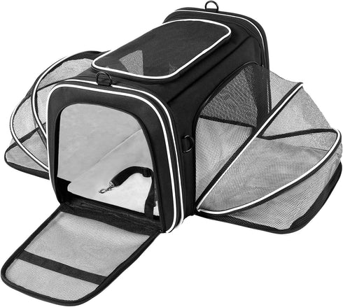 Expandable Pet Carrier with Mesh Pockets, Shoulder Strap, Washable Pads - Suitable for 2 Cats, Kittens, Puppies, Dogs