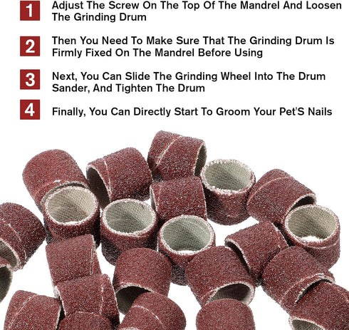 Styquenzer 42 (1/2 Inch 80/120 Pcs Pet Nail Grinder Replacement Kit with Grit Sanding Bands, Pet Smoother Claw Care