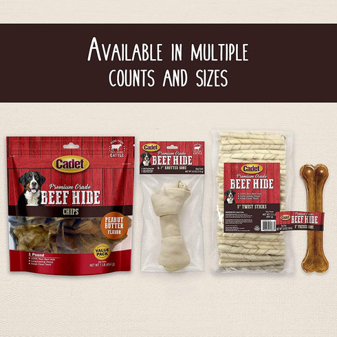 Cadet 3 Pack of Premium Grade Beef Hide Retriever Rolls, 10-Inch Dog Chews Each