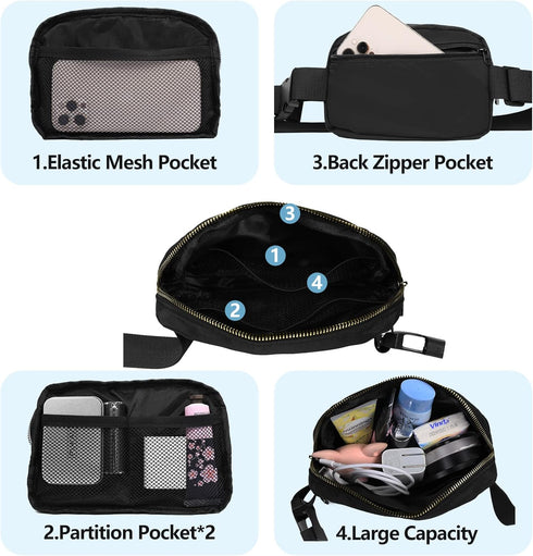 Waist Pack for Running, Fanny Pack for Women and Men, Adjustable Strap Crossbody Belt Bag for Sports, Black