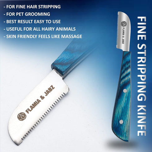 FJ Professional Stripping Knife Kit for Dogs & Pets - 6 Pieces Set, Wooden Handle Grip, Stainless Steel Blade