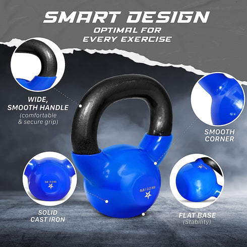 Yes4All Kettlebell Vinyl Coated Cast Iron – Full Body Workout Equipment for Grip Strength and Strength Training