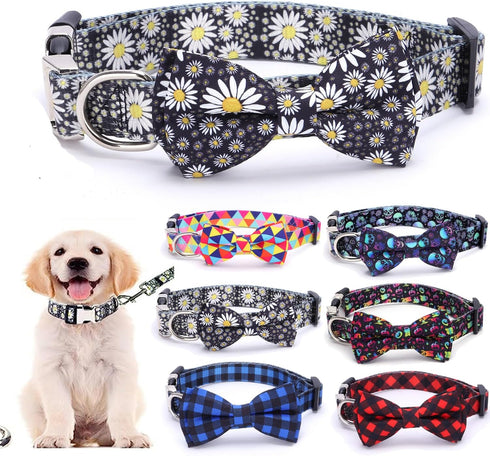 Daisy Dog Collar with Bow Tie, Cute Pattern Adjustable Buckle for Small Cat Kitten Pet Girl Female