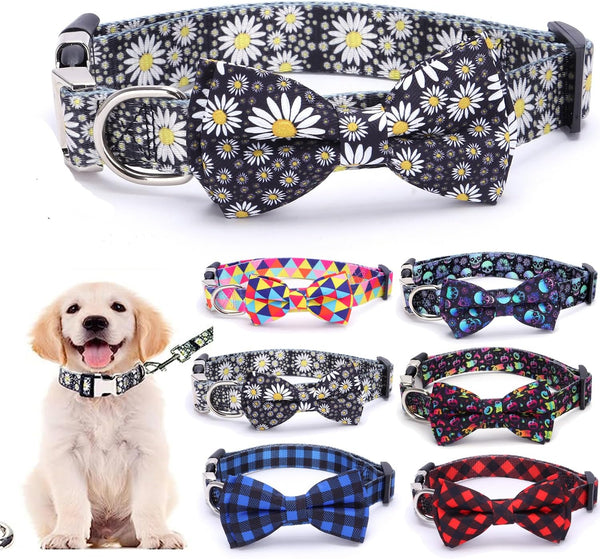 Daisy Dog Collar with Bow Tie, Cute Pattern Adjustable Buckle for Small Cat Kitten Pet Girl Female