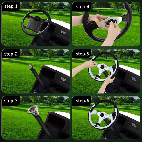 Universal Golf Cart Steering Wheel - Skid Steering Wheel for Club Car EZGO RXV, TXT, Yamaha, Precedent, Tempo, DS