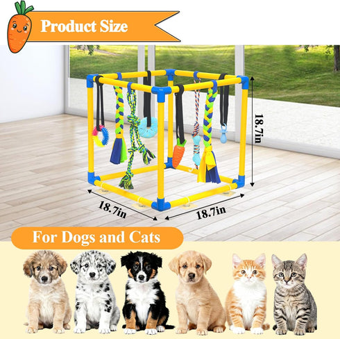 8 Puppy Play Gym with Hanging Toys for Teething &Chewing, Interactive Activity Center for Small Dogs to Relieve Boredom