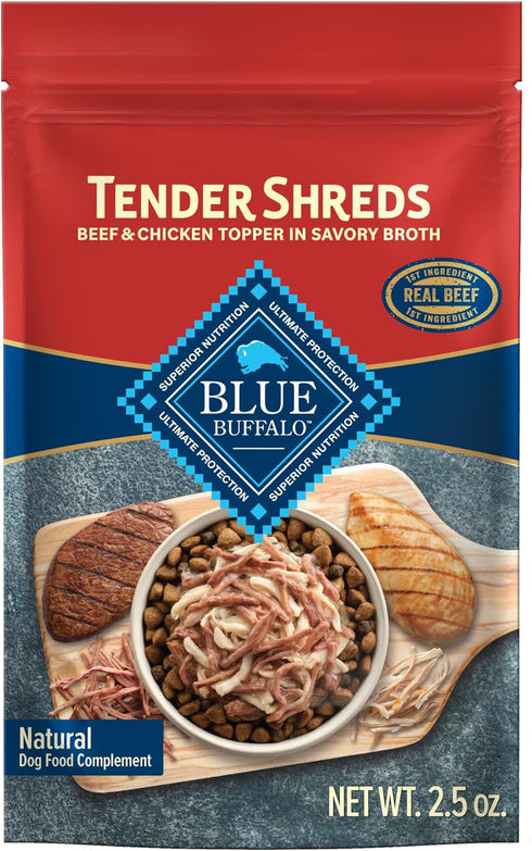 Blue Buffalo Tender Shreds Beef & Chicken Toppers in Savory Broth, Natural