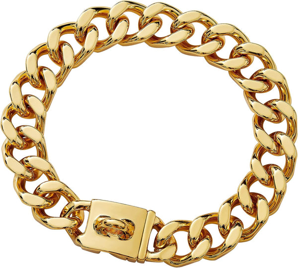 txprodogchains Big Dog Chain Collar with Buckle, Heavy Duty 21MM Thick Stainless Steel 18K Gold for Large Dogs (24")