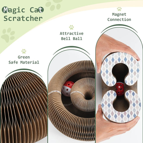 Organlada Cat Scratcher Cardboard with Bell-Ball, Foldable Slinky Scratch Pad, 1pcs