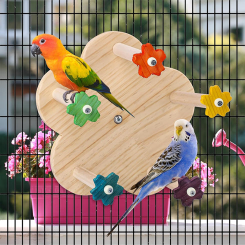 PEUTIER Wood Bird Rotating Perch Toy, Parrot Spinning Toy with Bearing Bird Ferris Wheel Toy Parakeet Toy Cockatiel