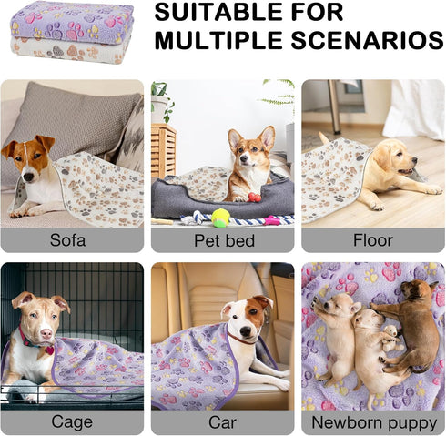 Dono 1 Pack 2 Dog Blankets, Soft Fluffy Cute Paw Pattern Fleece Pet Blanket, Warm Sleep Mat, Cute Print Design Puppy