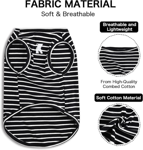 Koneseve Dog Shirt Vest, Lightweight Stretchy T-Shirts for Small Medium Large Dogs, Soft Cool Sleeveless Stripe Vests,