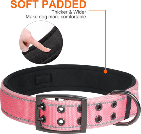 Fida Heavy Duty Dog Collar, 1.5” Width, Ultra Soft Neoprene Padded, Adjustable Reflective Nylon Collar with Two Metal