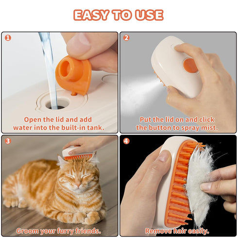 3 in 1 Steam Cat Hair Brush - Spray, Massage, Bath Cleaning for Dogs and Cats, Soft Silicone Brush, Self-Cleaning