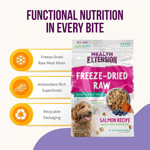 Health Extension Super Bites Freeze-Dried Raw Salmon Recipe, 18 oz, Supports Digestive Health
