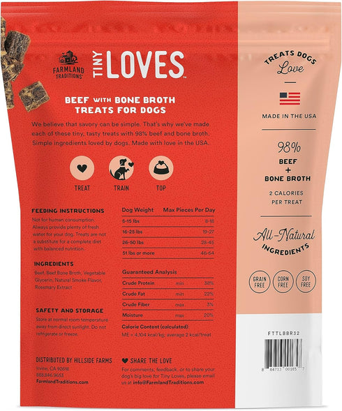 Farmland 32 oz.) Traditions Tiny Loves Jerky Trainer Treats for Dogs w/Bone Broth (Beef