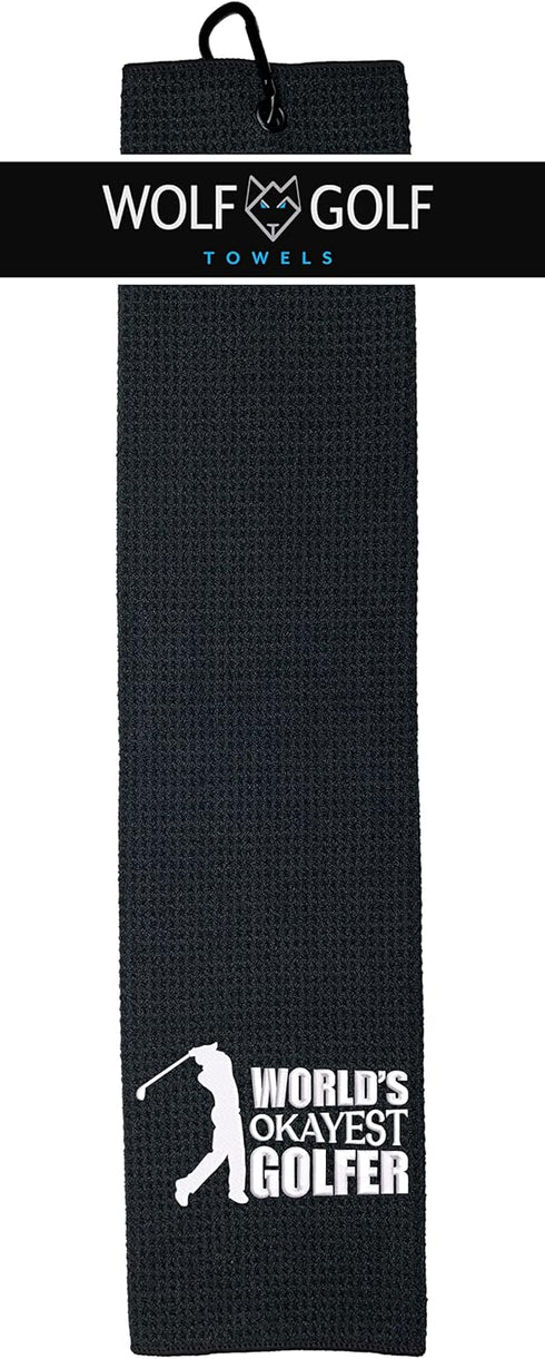 Wolf Golf Towels - World's Okayest Golfer Towel, Embroidered Funny Golf Gift for Men, Accessories