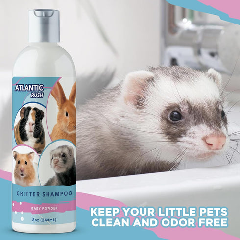 Critter Shampoo for Small Pets, 8oz Baby Powder Scented Shampoo for Ferrets, Guinea Pigs, Rabbits, and More