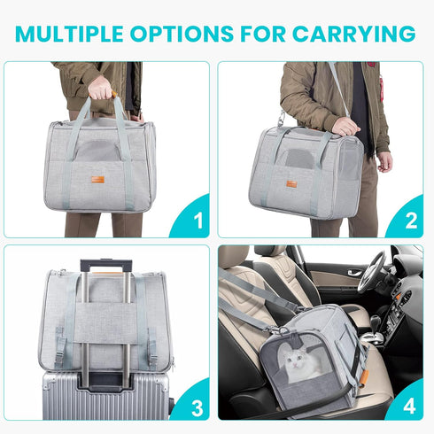Morpilot Portable Cat Carrier, Soft-Sided for Medium Cats and Puppies up to 15lbs, Airline Approved, Light Gray
