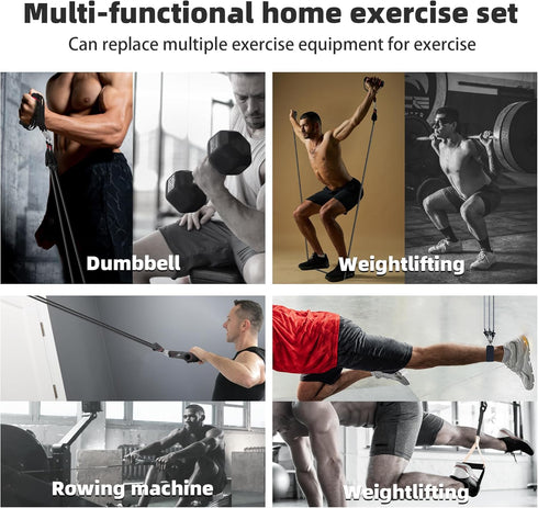 Resistance Band Set, Exercise Bands with Handles, Door Anchor, Ankle Strap, Home Gym, Full-Body Workouts