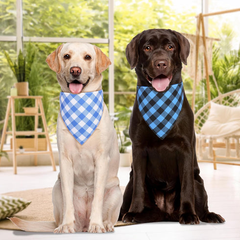 QUQULE 2PCS, Summer Dog Bandana Boy Large Blue Spring Scarf, Durable Triangle Reversible Bibs Handkerchief for Puppy