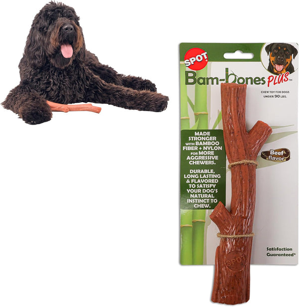 SPOT Bam-Bones Plus Durable Dog Chew Toy for Aggressive Chewers, 9.5in, Beef Flavor, Bamboo Fiber & Nylon