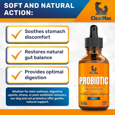 Liquid Probiotics for Dogs and Cats – 6 Billion CFU Pet Digestive Support – Dog Probiotics with Enzymes – Cat Probiotic