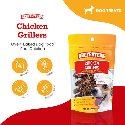 Beefeaters Dog Treats - Chicken Grillers, 2.22 oz, Case of 12 | Oven-Baked Real Chicken Dog Treat