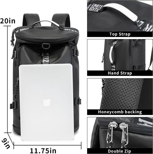 FUNYAGO Backpack 40L Backpack Gym Duffle Bag Waterproof black Laptop Suitable for Hiking, Fishing, Travel Large