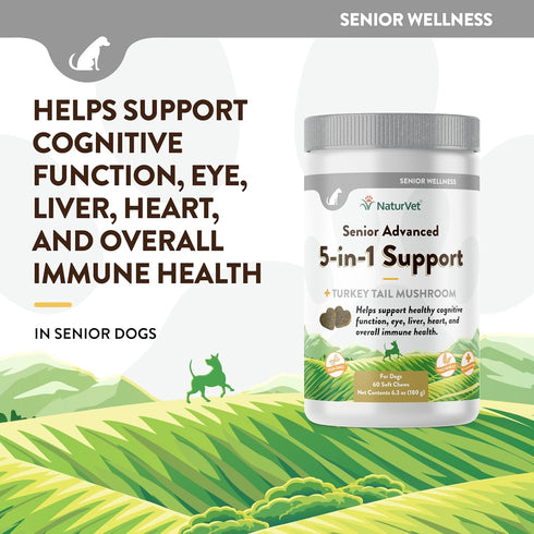 NaturVet Senior Advanced 5-in-1 Support Dog Supplement, 60 Ct – Supports Immune System, Heart, Liver, Cognitive