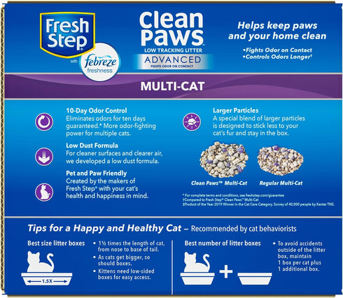Fresh Step Clumping Cat Litter, 37 lbs total, Advanced Clean Paws Multi-Cat, 2 Pack of 18.5 lb Boxes