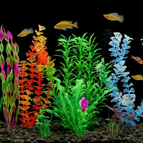 MyLifeUNIT Artificial Fish Tank Plants, 10 Pack Plastic Decorations for Aquariums
