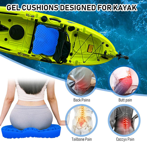 NEW-Vi Anti-Slip Kayak Seat Cushion, Double Thicken Gel Cushion for Kayaking, Pain Relief Accessories