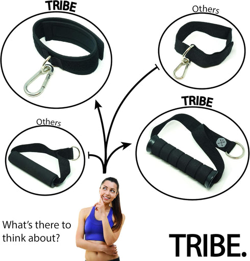TRIBE Resistance Bands Accessories Equipment System, Home Gym Workout, Tube Bands & Cable Machines, Heavy Duty Handle