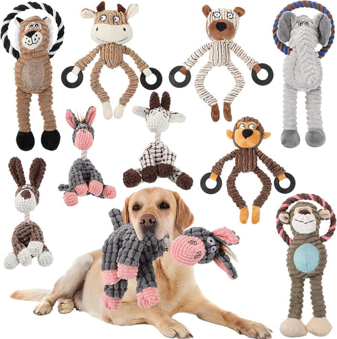 Honoson 9 Pcs Squeaky Plush Dog Toys - Durable Soft Teething Toys for Small Medium Dogs (Cute Animal)