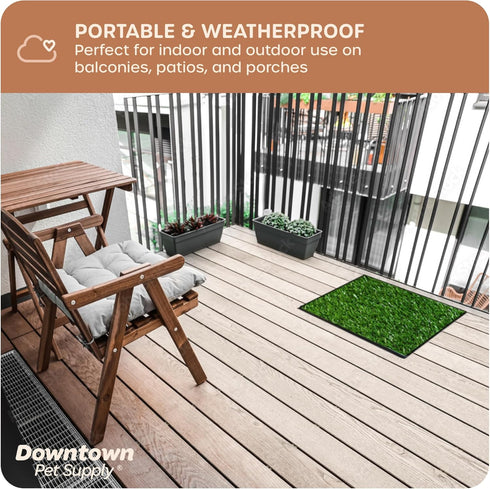 Downtown Pet Supply Dog Grass Pad with Tray, 16 x 20, Indoor and Outdoor Potty System with Synthetic Grass