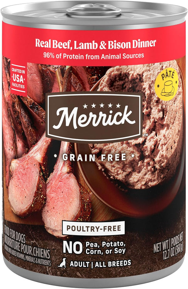 Merrick Grain Free Premium And Natural Canned Dog Food, Soft And Healthy