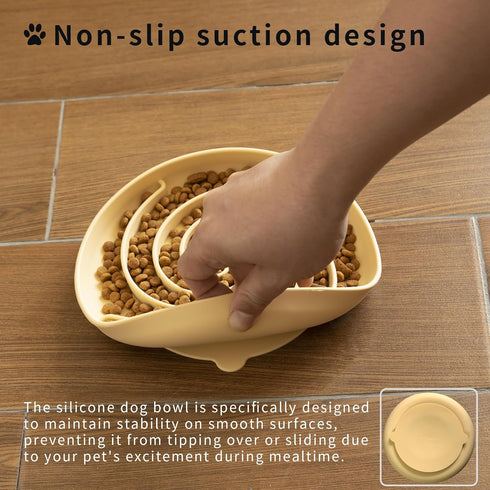Dog Puzzle Bowl - Silicone Slow Feeder Dog Bowls for Healthy Eating - Puppy Slow Feeder Non-Slip Design Dishwasher Microwave Safe (Blue and Yellow)