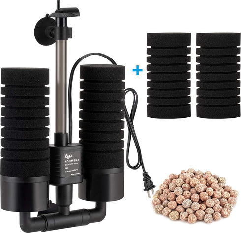 AQQA Aquarium Sponge Water Filter, Power Driven Double Biochemical Filter, Quiet Submersible
